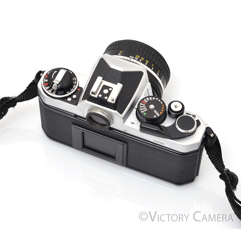 Nikon FE-2 FE2 Chrome 35mm Camera with 50mm f1.8 AI Lens -New Seals- [EXC+]