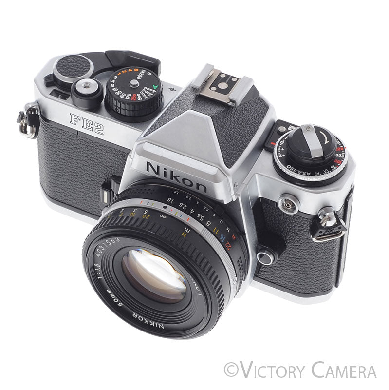 Nikon FE-2 FE2 Chrome 35mm Camera with Nikkor 50mm f1.8 AI-s Lens  [EXC+]