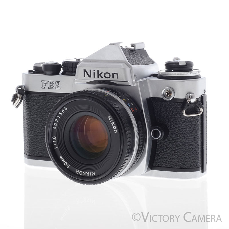 Nikon FE-2 FE2 Chrome 35mm Camera with Nikkor 50mm f1.8 AI-s Lens  [EXC+]