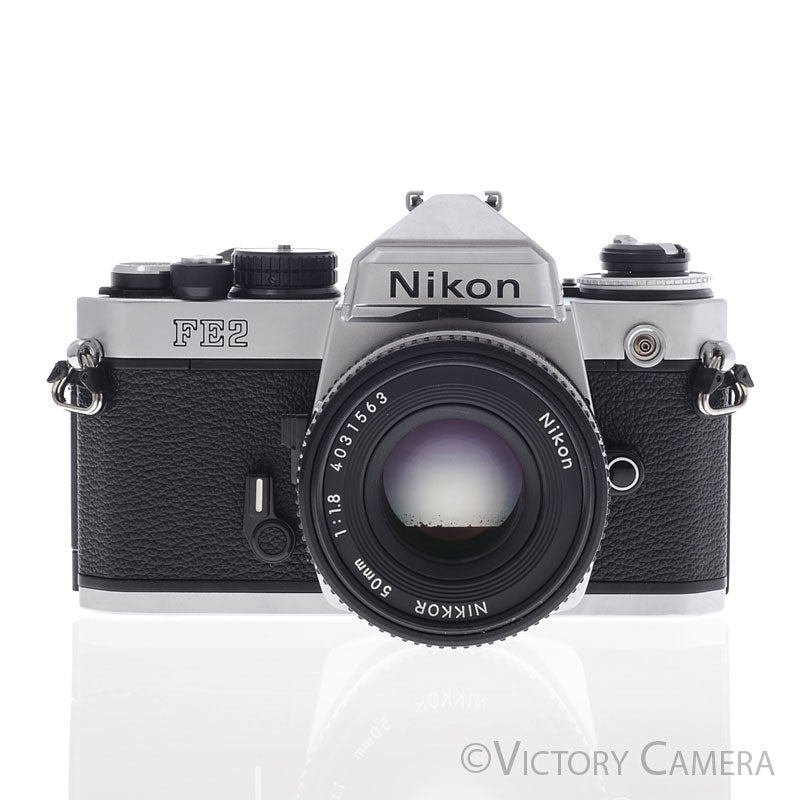 Nikon FE-2 FE2 Chrome 35mm Camera with Nikkor 50mm f1.8 AI-s Lens  [EXC+]