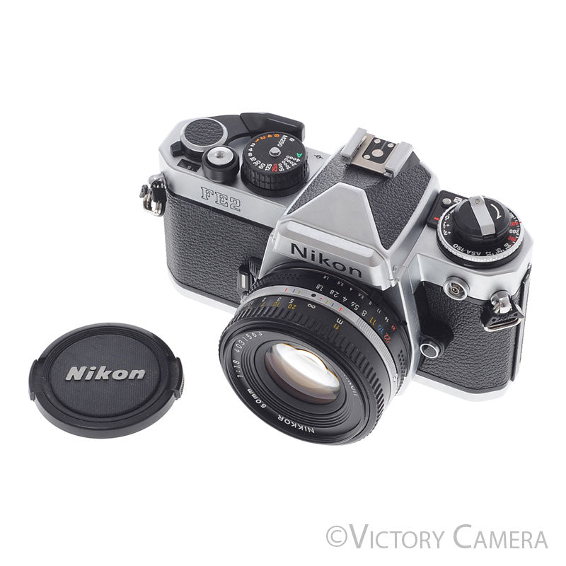 Nikon FE-2 FE2 Chrome 35mm Camera with Nikkor 50mm f1.8 AI-s Lens  [EXC+]