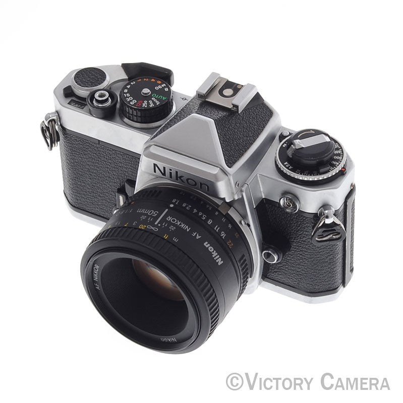 Nikon FE Chrome 35mm Film Camera 50mm F1.8 Lens [EXC-]