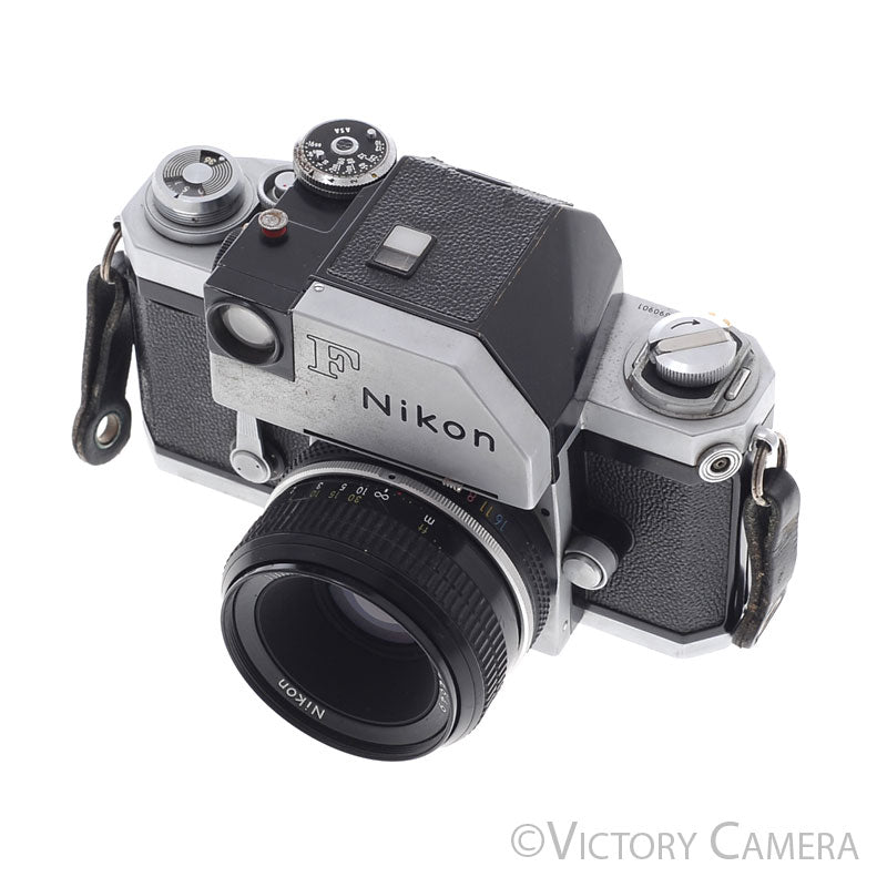Nikon F Chrome 35mm SLR Camera w/ 50mm f2 Lens, Prism Finder [EXC-] - Victory Camera