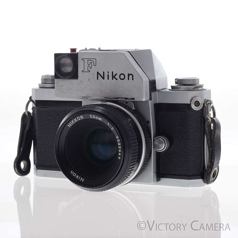 Nikon F Chrome 35mm SLR Camera w/ 50mm f2 Lens, Prism Finder [EXC-] - Victory Camera