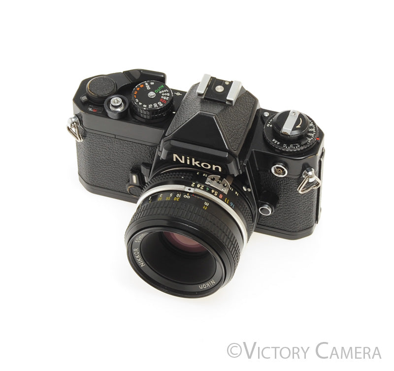 Nikon FE Black 35mm Film SLR Camera 50mm f2 Lens [EXC] - Victory Camera