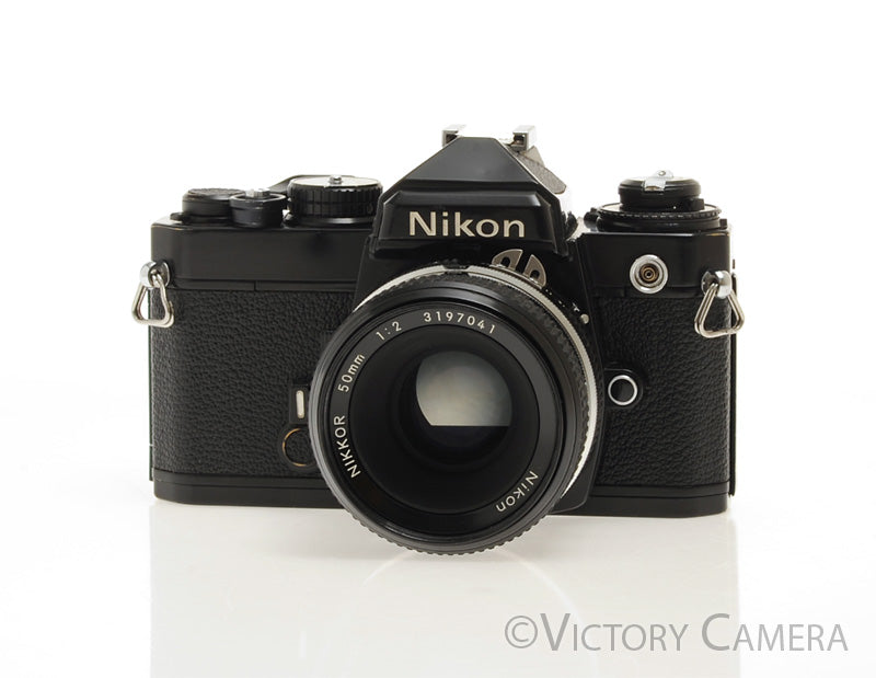 Nikon FE Black 35mm Film SLR Camera 50mm f2 Lens [EXC] - Victory Camera