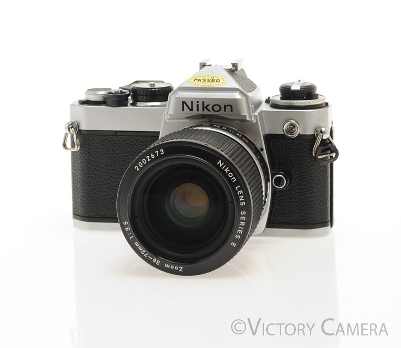 Nikon FE Chrome 35mm Film Camera w/ 36-72mm Lens -New Seals- [EXC] - Victory Camera