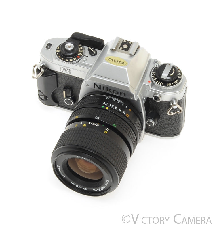 Nikon FG Chrome 35mm Film Camera w/ 35-70mm Zoom Lens -New Seals- [EXC] - Victory Camera