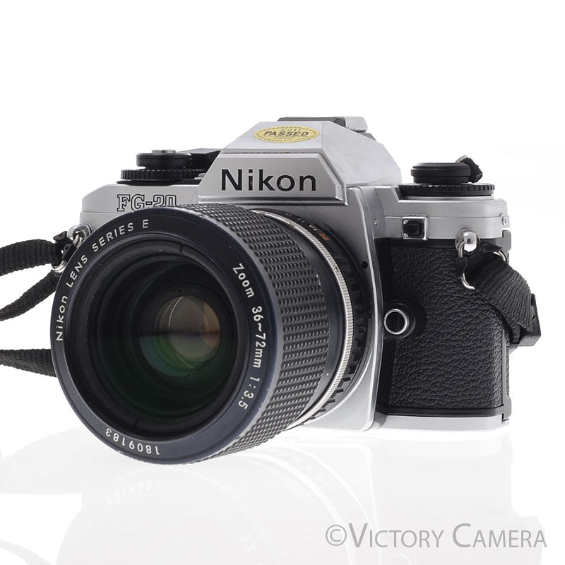 Nikon FG-20 FG20 Chrome 35mm Film Camera w/ 36-72mm Zoom Len [GOOD]