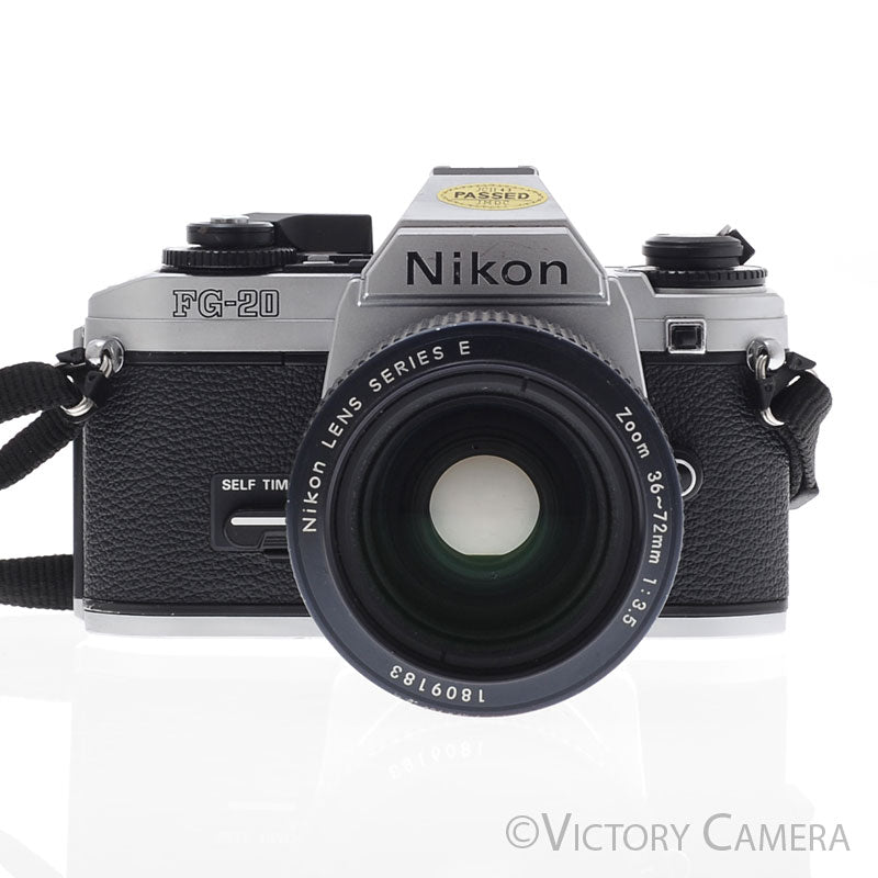 Nikon FG-20 FG20 Chrome 35mm Film Camera w/ 36-72mm Zoom Len [GOOD] - Victory Camera