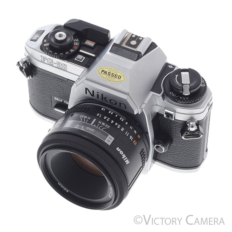 Nikon FG-20 FG20 35mm Camera w/ 50mm f1.8 Prime Lens -New Seals- [EXC]