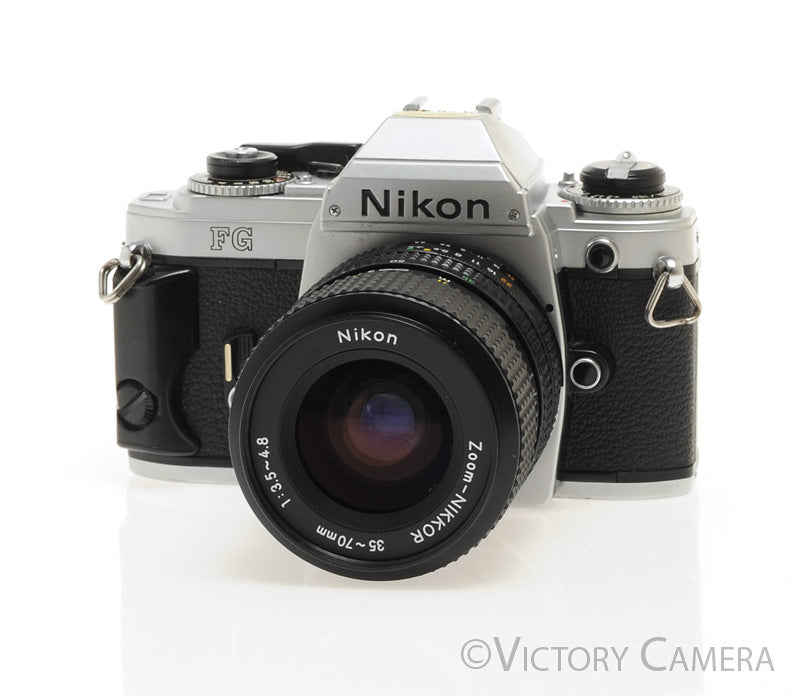 Nikon FG Chrome 35mm Film Camera w/ 35-70mm Zoom Lens -New Seals- [EXC] - Victory Camera