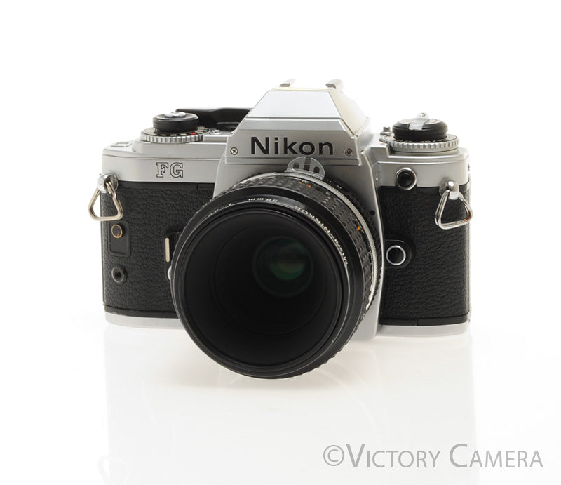 Nikon FG Chrome Camera w/ 55mm f3.5 Micro-Nikkor Lens -New Seals- [EXC-] - Victory Camera