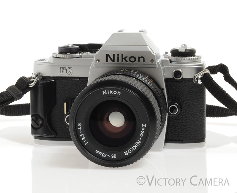 Nikon FG Chrome 35mm Film Camera w/ 35-70mm Zoom Lens -New Seals-