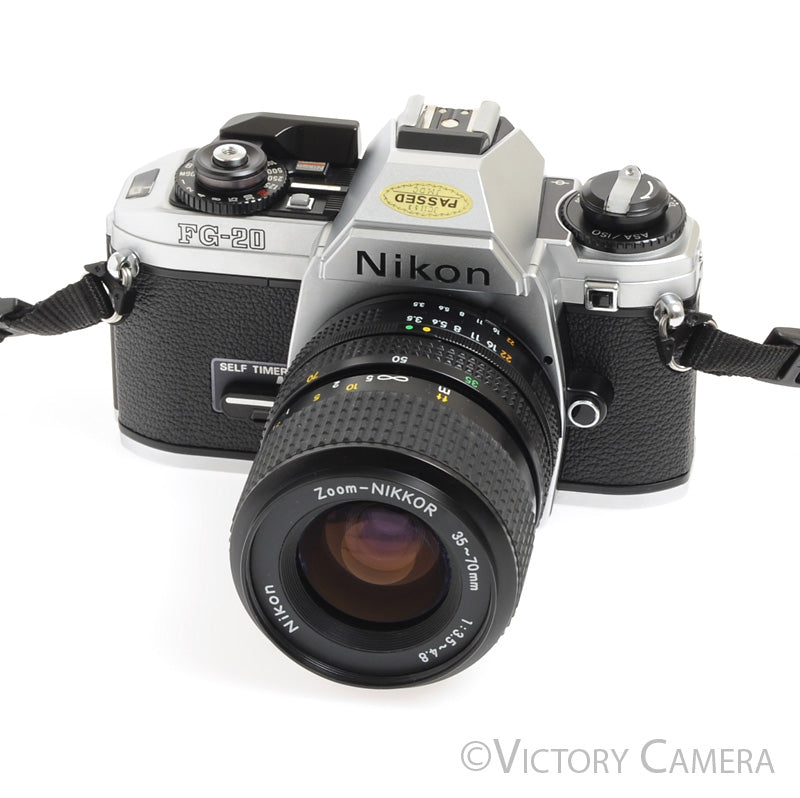 Nikon FG-20 35mm Camera with Nikkor 35-70mm Zoom Lens -Clean, New Seals