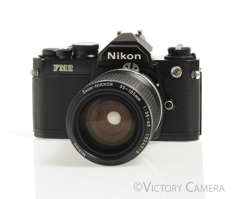 Nikon FM2N Black Camera Body w 35-105mm f3.5-4.5 Zoom Lens -New Seals- [EXC-] - Victory Camera