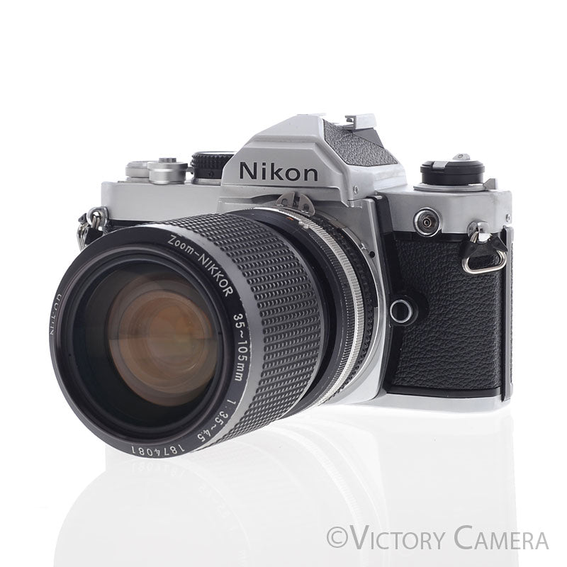 Nikon FM Chrome 35mm Film Camera with 35-105mm AI-S Zoom Lens  [EXC-]