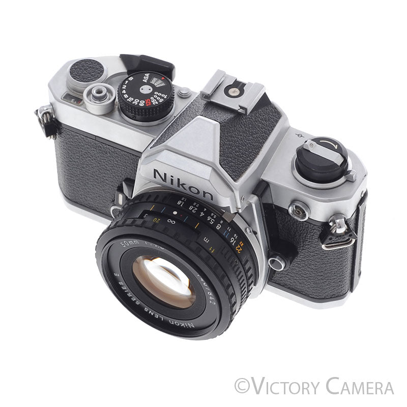 Nikon FM Chrome 35mm Film Camera w/ 50mm f1.8 AI-s Lens [EXC]