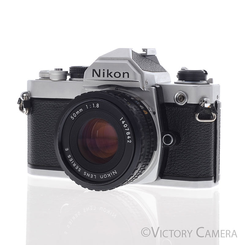 Nikon FM Chrome 35mm Film Camera w/ 50mm f1.8 AI-s Lens [EXC]