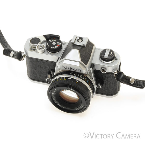 Nikon FM Chrome 35mm Film Camera w/ 50mm f1.8 AI-s Lens -New Seals- [E