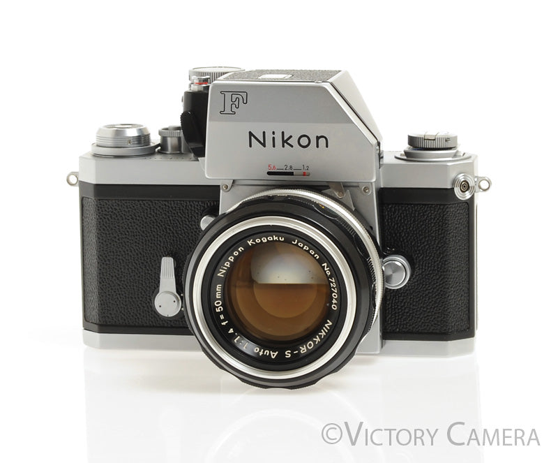 Nikon F Chrome 35mm SLR w/ 50mm f1.4 Nikkor Lens -Clean, Good Meter- - Victory Camera