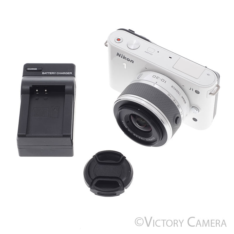 Nikon 1 J1 White Mirrorless 10.1MP Digital Camera Body w/ 10-30mm Lens