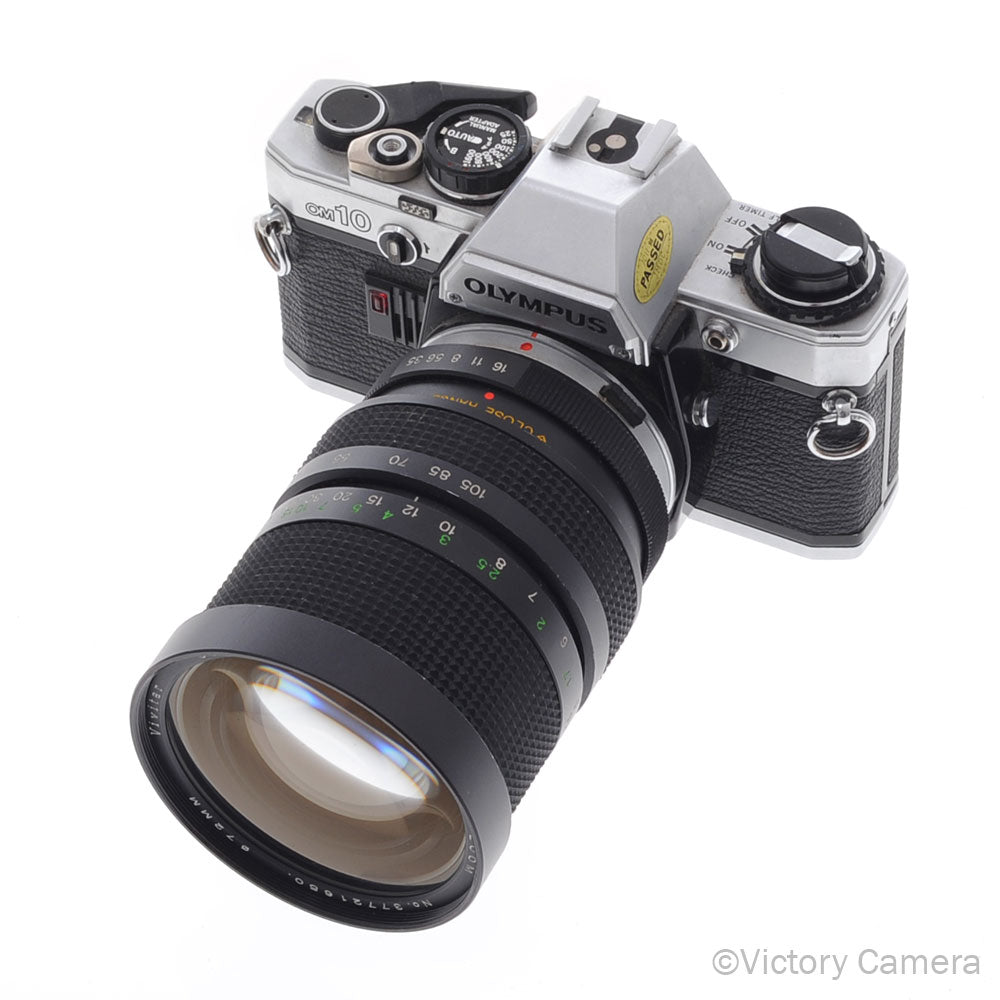 Olympus OM-10 OM10 Chrome 35mm Camera w/ 35-105mm Zoom Lens [EXC] - Victory Camera