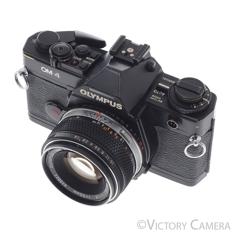 Olympus OM-4 OM4 Black 35mm Film Camera w/ 50mm f1.8 Lens [EXC] - Victory Camera