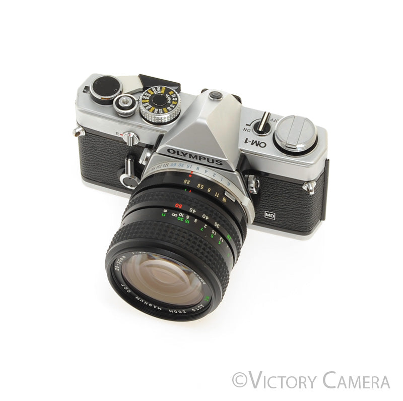 Olympus OM-1 MD Chrome Film Camera Body w/ 28-50mm f3.5-4.5