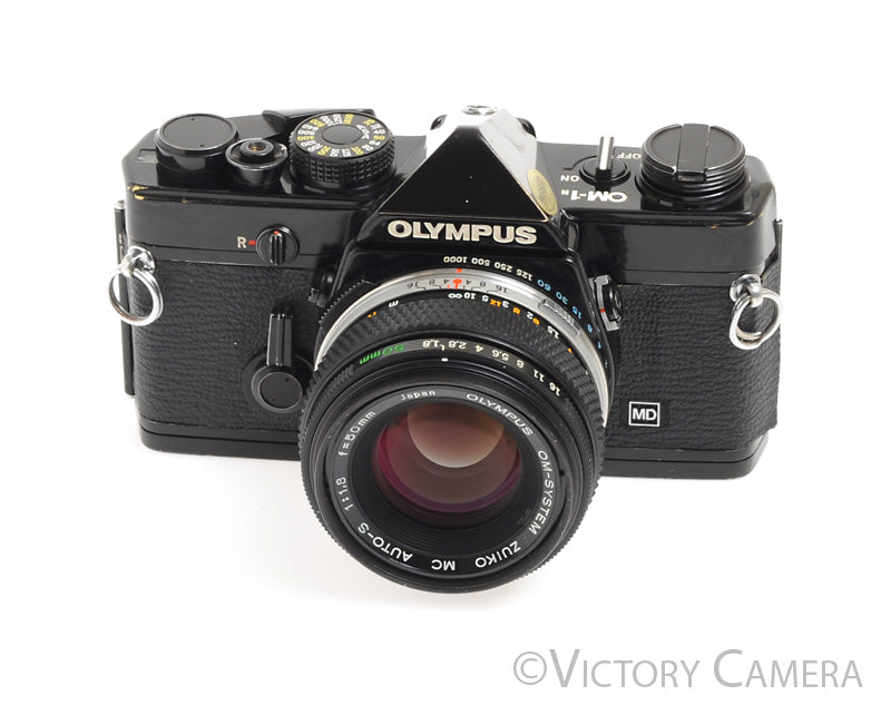 Olympus OM-1N MD Black Film Camera Body w/ 50mm F1.8 Lens -Clean, New Seals-