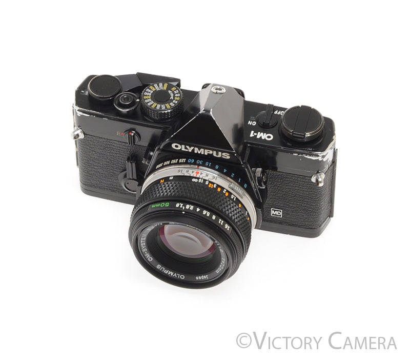 Olympus OM-1 MD Black Film Camera Body w/ 50mm f1.8 Lens [GOOD] - Victory Camera