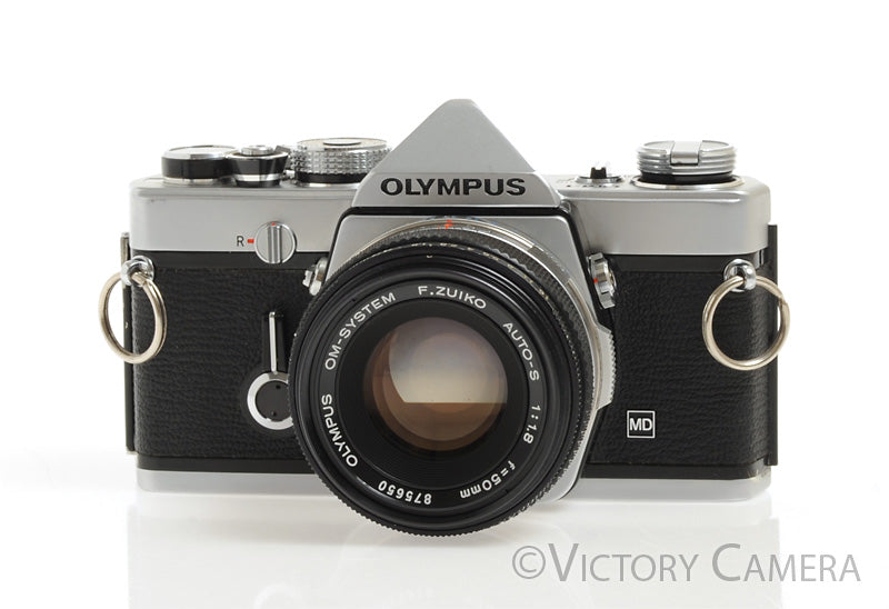 Olympus OM-1 MD Chrome Film Camera Body w/ 50mm f1.8 Lens -New Seals- [EXC] - Victory Camera
