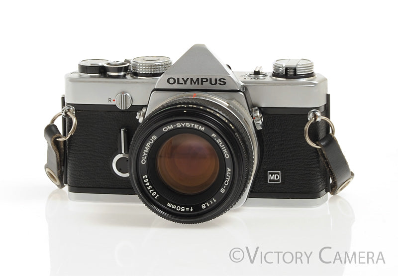 Olympus OM-1 MD Chrome Film Camera Body w/ 50mm f1.8 Lens -New Seals- [EXC] - Victory Camera