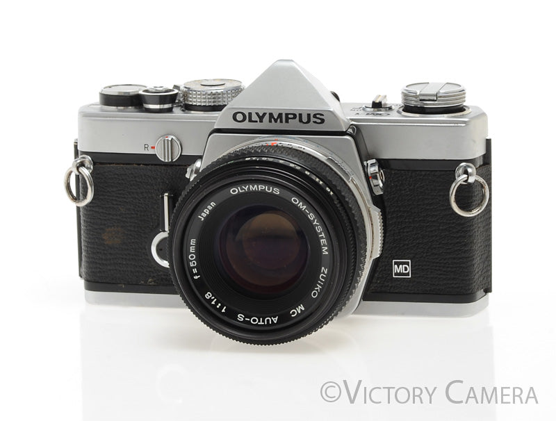 Olympus OM-1 MD Chrome Film Camera Body w/ 50mm f1.8 Lens -New Seals- [EXC] - Victory Camera