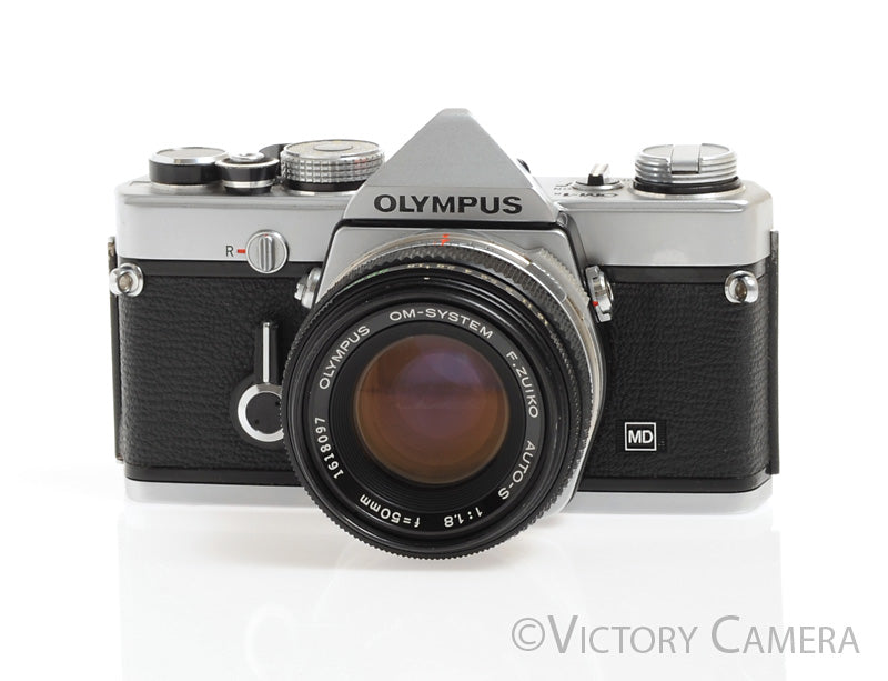 Olympus OM-1N MD Chrome Film Camera Body w/ 50mm F1.8 Lens -New Seals- - Victory Camera