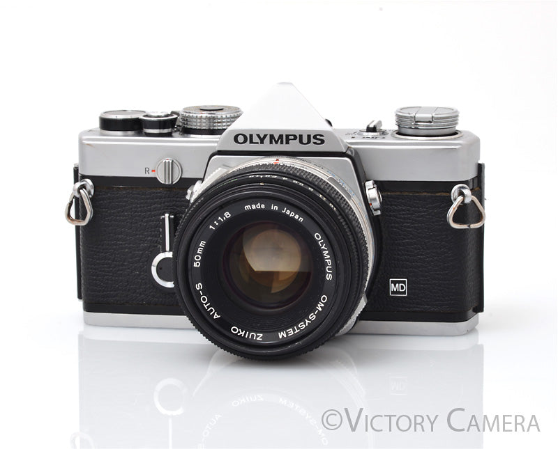 Olympus OM-1 MD Chrome Film Camera Body w/ 50mm f1.8 Lens -New Seals- [EXC]