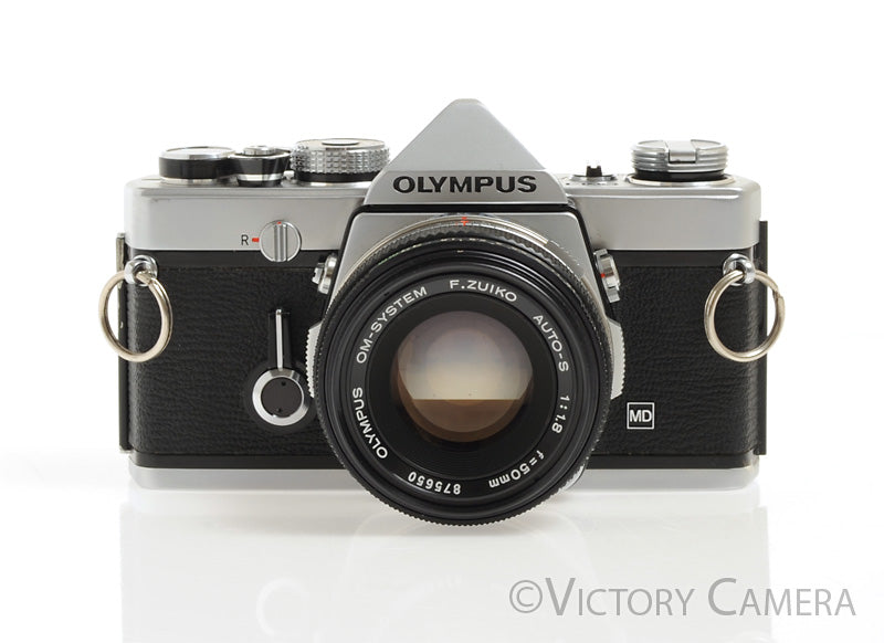 Olympus OM-1 MD Chrome Film Camera Body w/ 50mm f1.8 Lens -New Seals- [EXC] - Victory Camera