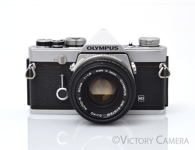 Olympus OM-1 MD Chrome Film Camera Body w/ 50mm f1.8 Lens -New Seals- [EXC]