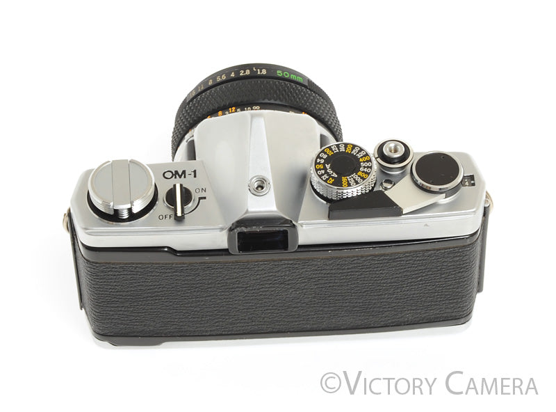 Olympus OM-1 MD Chrome Film Camera Body w/ 50mm f1.8 Lens -New Seals- [EXC] - Victory Camera