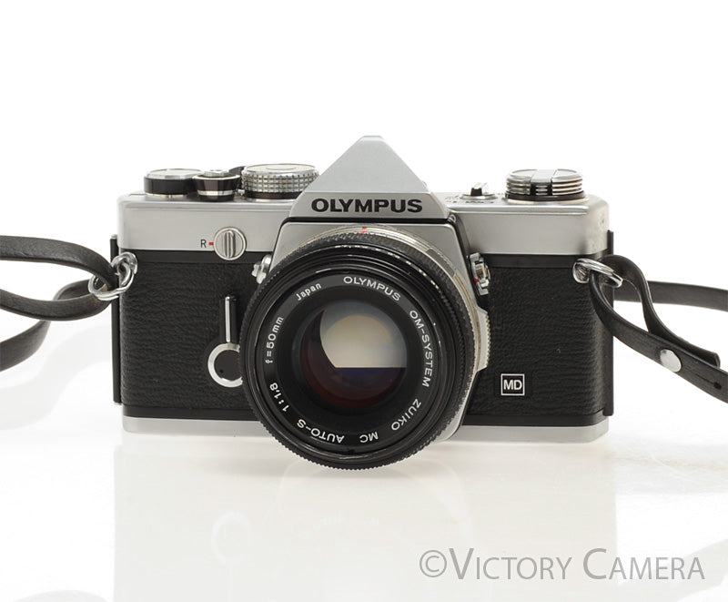 Olympus OM-1N MD Chrome Film Camera Body w/ 50mm F1.8 Lens [EXC] - Victory Camera