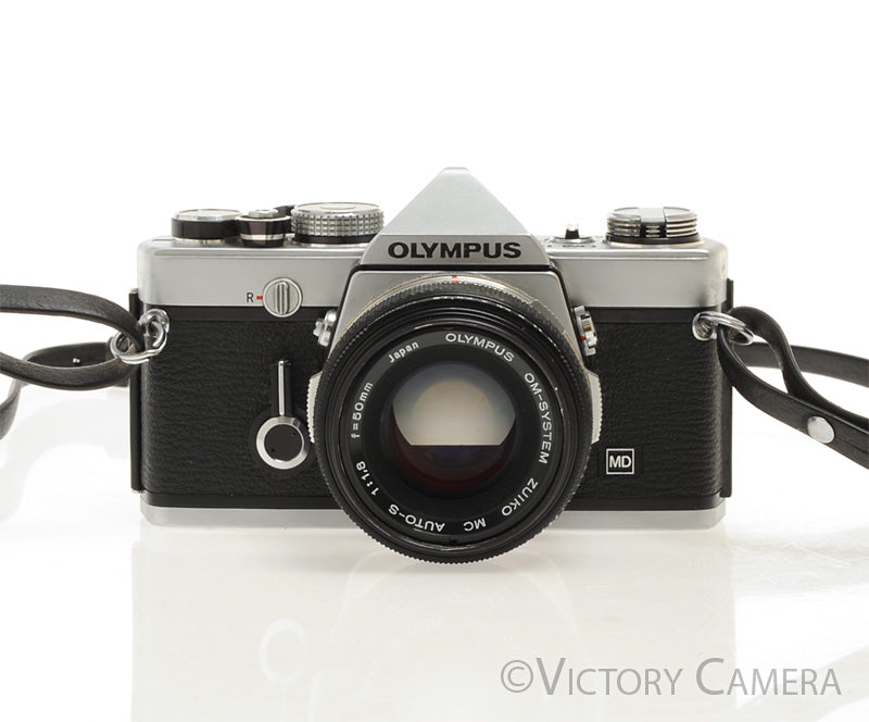 Olympus OM-1N MD Chrome Film Camera Body w/ 50mm F1.8 Lens [EXC] - Victory Camera