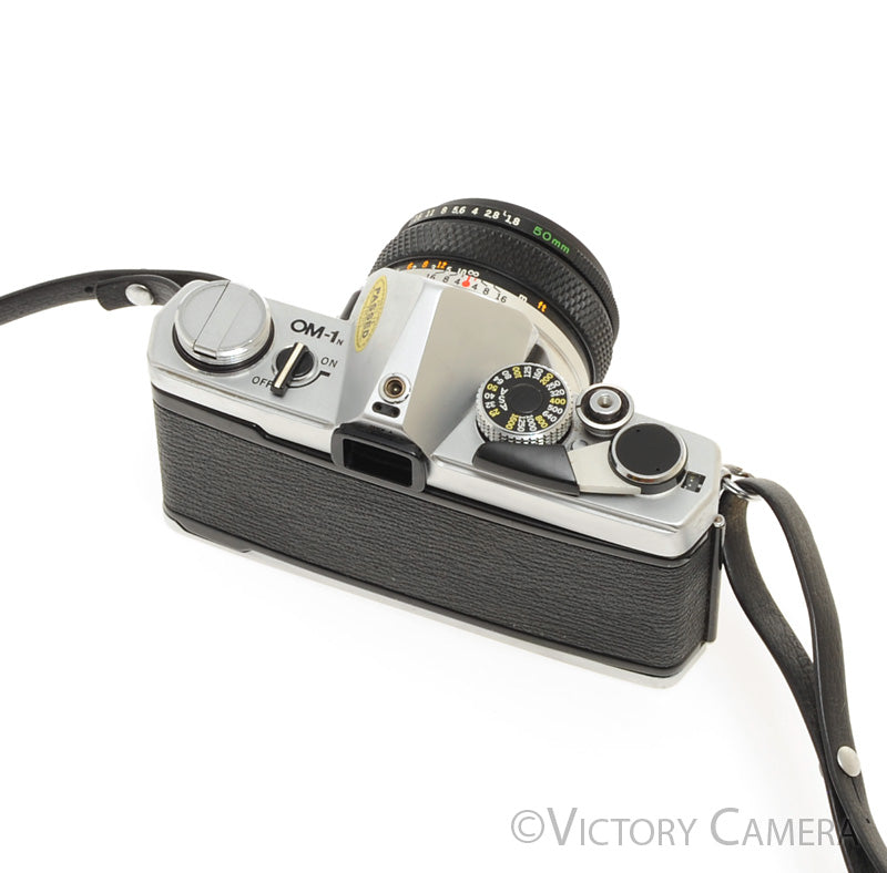 Olympus OM-1N MD Chrome Film Camera Body w/ 50mm F1.8 Lens [EXC] - Victory Camera