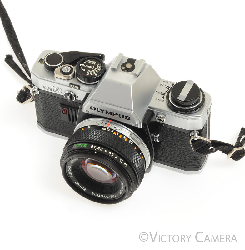 Olympus OM-10 Chrome 35mm Camera w/ 50mm f1.8  Prime Lens -New Seals- [EXC] - Victory Camera
