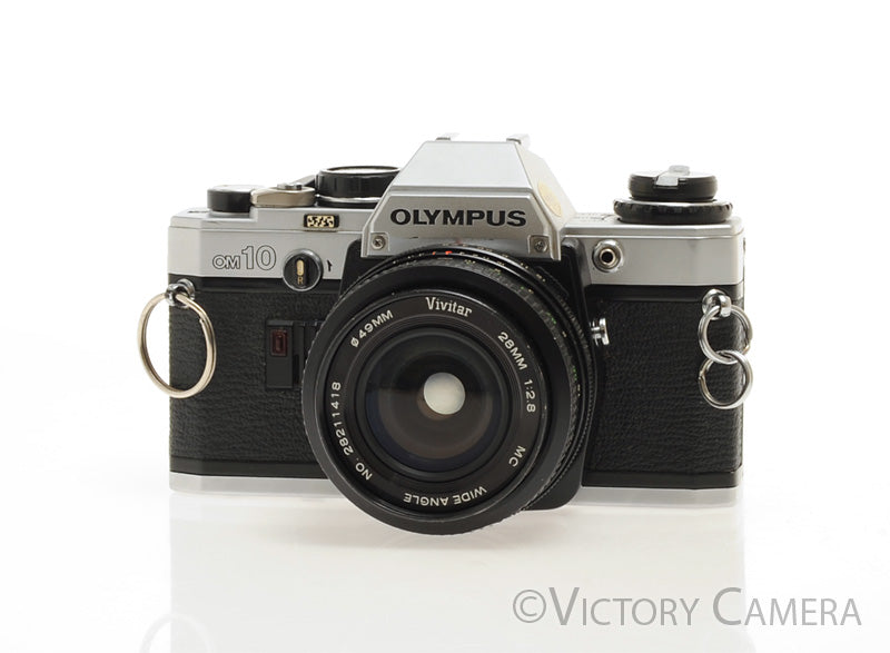 Olympus OM-10 OM10 Chrome 35mm Camera w/ 28mm f2.8 [EXC] - Victory Camera