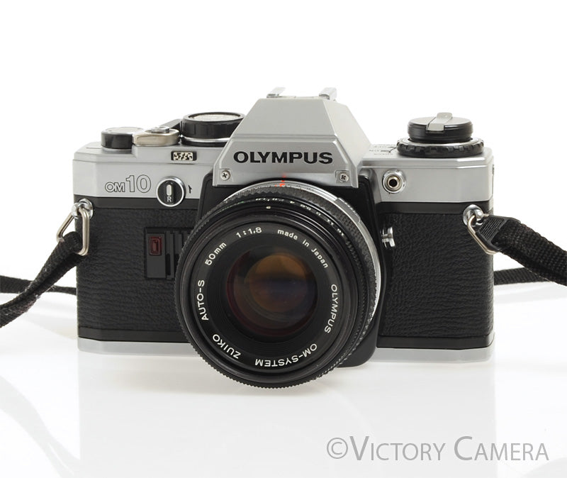 Olympus OM-10 Chrome 35mm Camera w/ 50mm f1.8  Prime Lens -New Seals- [EXC] - Victory Camera