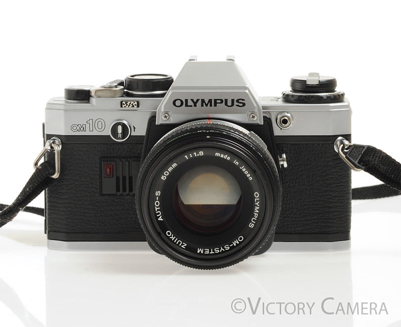Olympus OM-10 Chrome 35mm Camera w/ 50mm f1.8  Prime Lens -New Seals- [EXC] - Victory Camera