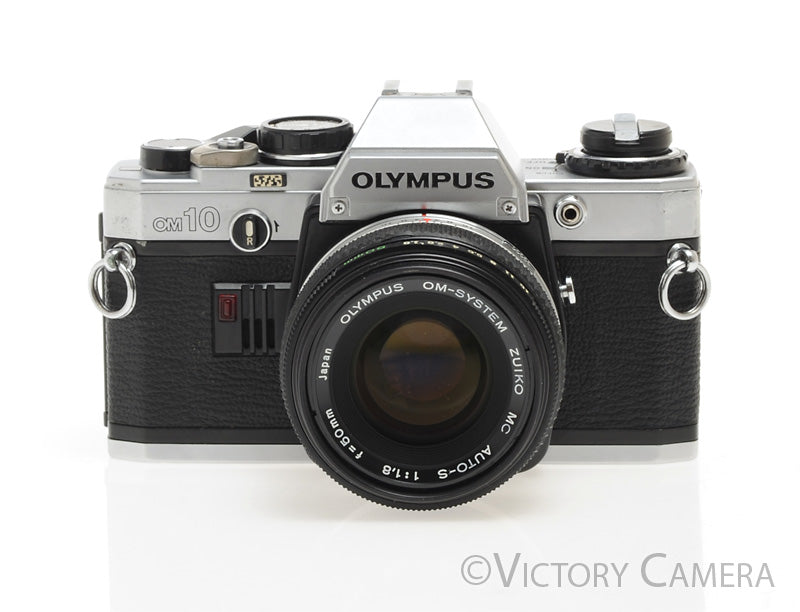 Olympus OM-10 Chrome 35mm Camera w/ 50mm f1.8  Prime Lens -New Seals- [EXC+] - Victory Camera