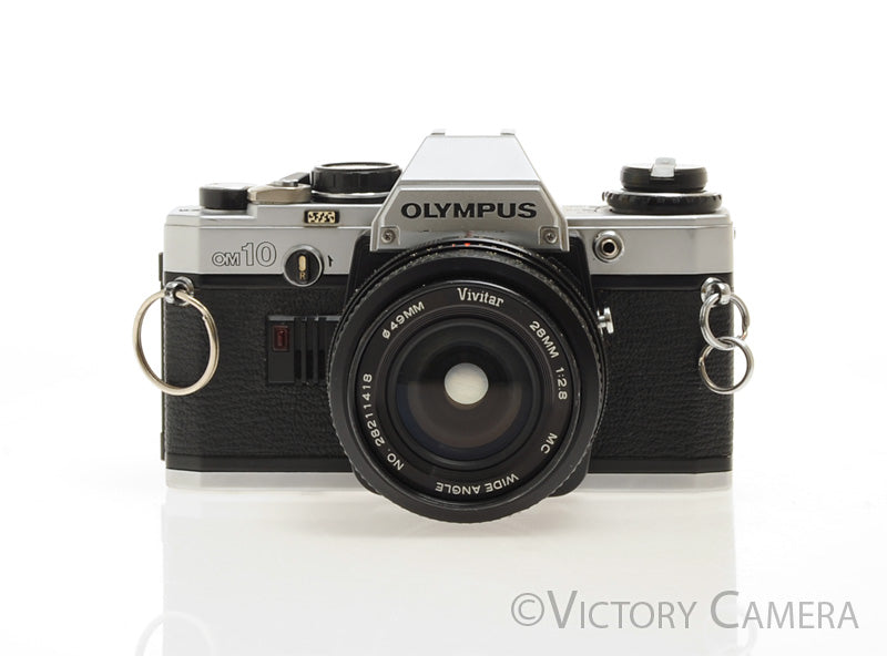 Olympus OM-10 OM10 Chrome 35mm Camera w/ 28mm f2.8 [EXC] - Victory Camera
