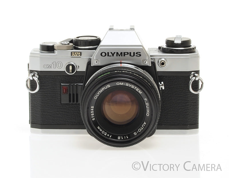 Olympus OM-10 Chrome 35mm Camera w/ 50mm f1.8 Prime Lens -New Seals-  [EXC] - Victory Camera