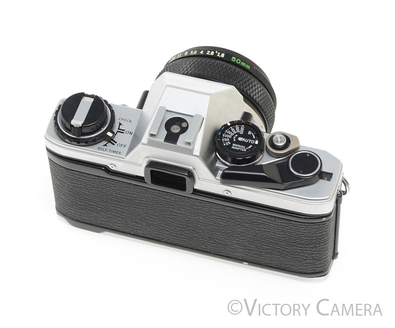 Olympus OM-10 Chrome 35mm Camera w/ 50mm f1.8  Prime Lens -New Seals- [EXC+] - Victory Camera